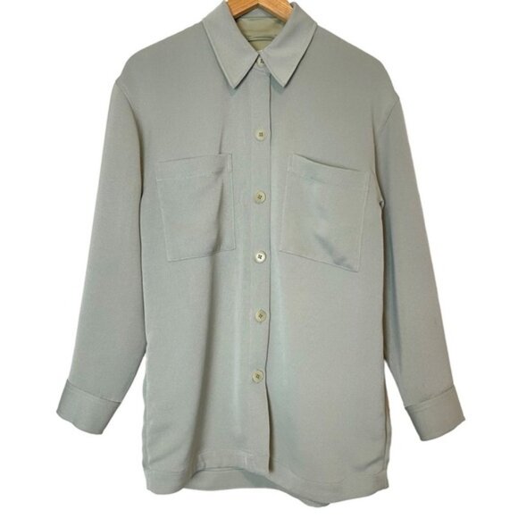 Aritzia Babaton light mint green oversized button down collared jacket size S - Picture 2 of 9